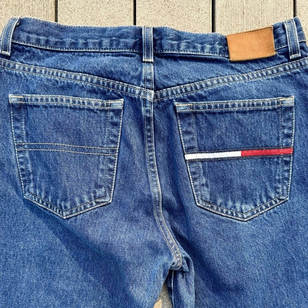 VTG Y2K 90s Tommy Hilfiger Women Sz 6 Denim Jeans Boyfriend Flag Pocket Boot Leg